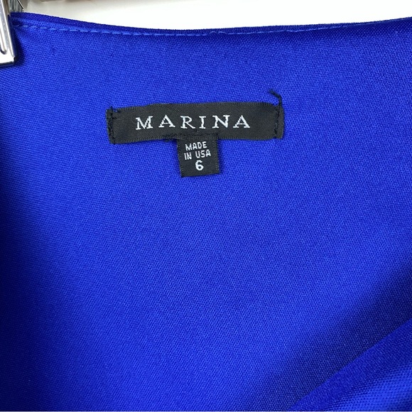 MARINA One Shoulder Jumpsuit With Cascading Side Drape, Royal Blue, Size 6 - Picture 3 of 15